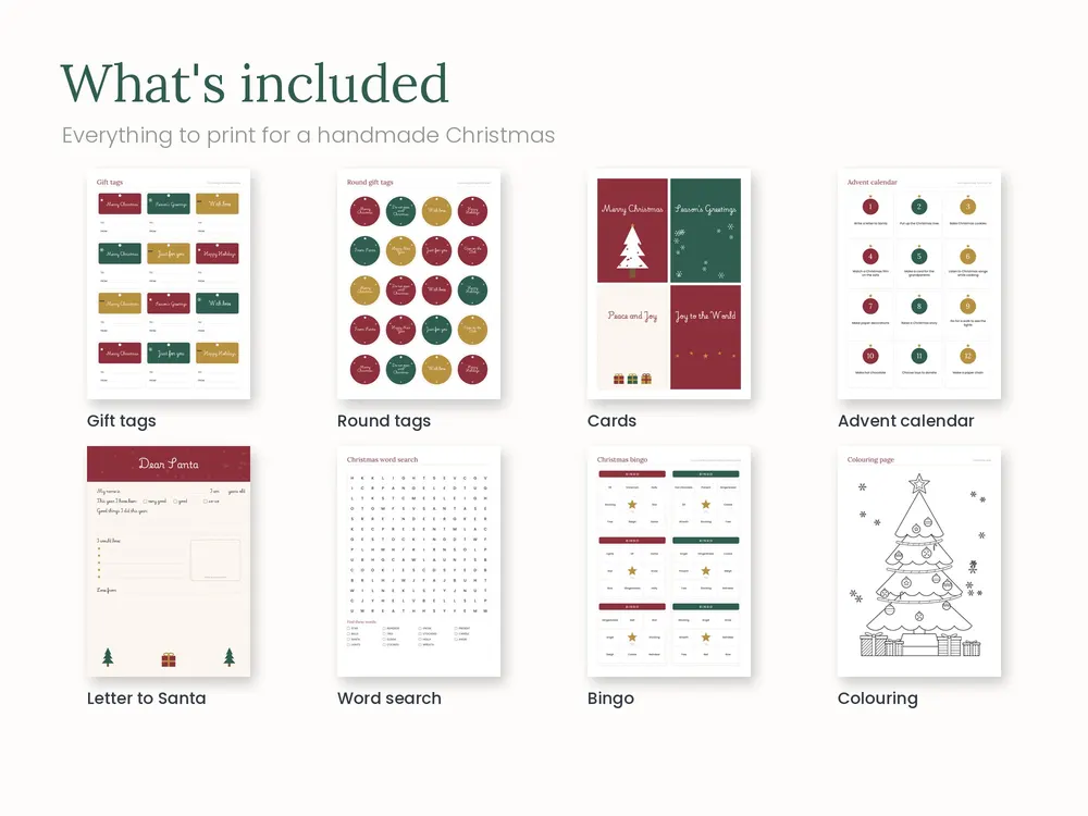 Christmas Printables Kit: O que inclui