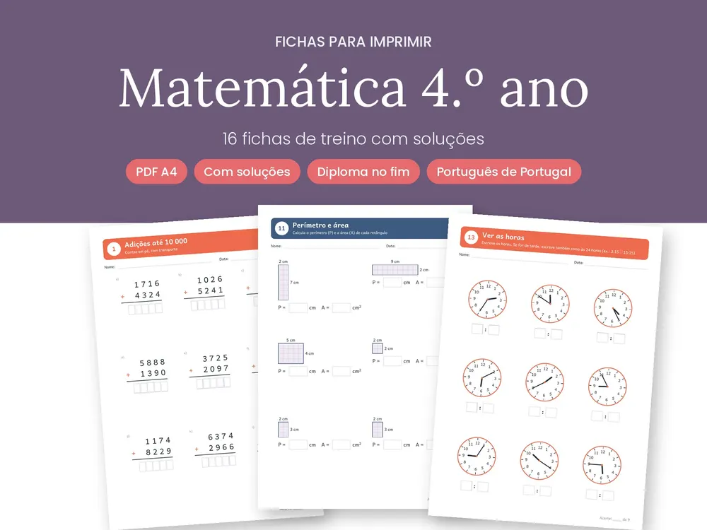 Fichas de Matemática 4.º Ano